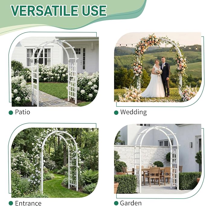 Outvita 7Ft Wooden Garden Arbor Arch, Wood Arbor Trellis, Pergola Archway for Wedding Ceremony Decoration Pergola Plant Climbing Rose Vines Lawn Courtyard Patio White