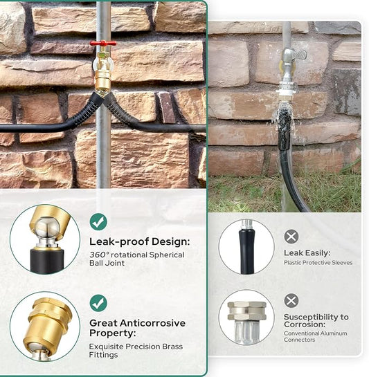 HOMEIDEAS 50 ft Rubber Garden Hose with Nozzle - Newly Leak-proof & Kink-free Design | Freely Rotational Spherical Ball Joint, Anticorrosive 3/4" Brass Fittings - Perfect for Outdoor Watering