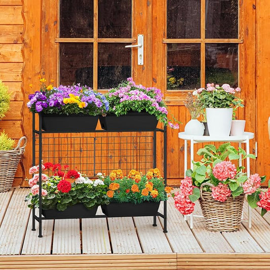 ETELI Vertical Raised Garden Beds Outdoor Elevated Herbs Garden Planter Boxes with Trellis and Legs 32.4" Flowers Beds Vertical Planters for Small Climbing Plant Vegetables Patio Balcony, Black