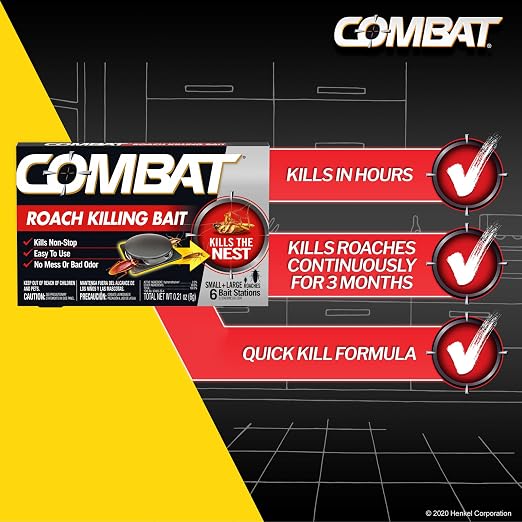 Combat Roach Killing Bait Stations for Small and Large Roaches, 6 Count (Pack of 1) Child-Resistant, Hydramethylnon Cockroach Killer & Nest Destroyer, No Vapor, Fumes or Odor, Mess-Free