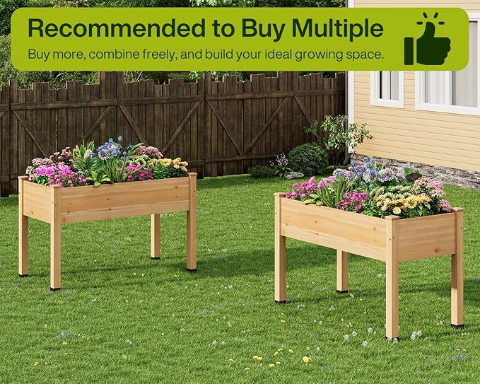 Wood Raised Garden Bed, 48x24x30in Elevated Wooden Planter Box with Legs Standing Growing Bed for Backyard, Patio, Balcony with Bed Liner, 200 Pound Capacity 3PCS