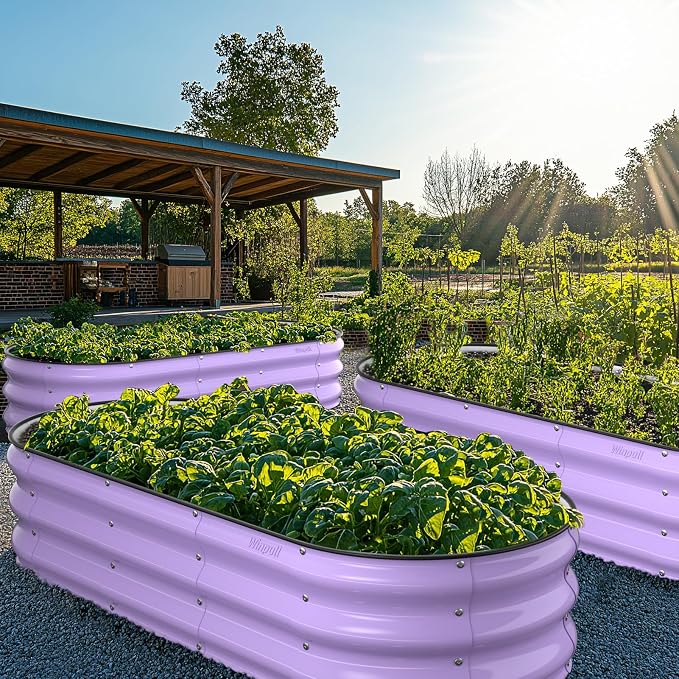 Winpull Raised Garden Bed Kit, 5x2x1 ft Galvanized Planter Box Outdoor with Safety Edging, Large Metal Raised Beds for Gardening Vegetables Flower Fruits (Provence Purple)