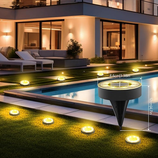 Joomer Solar Ground Lights Outdoor Waterproof, 4 Pack 8 LED, Warm White | Solar Powered Garden Lights Disc Landscape Lighting Outdoor for Patio Pathway Lawn Yard Driveway Walkway outside