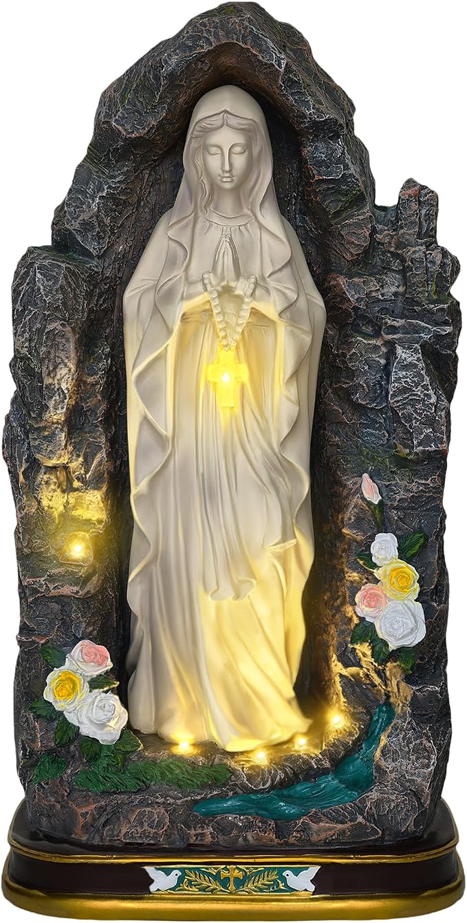 18" Catholic Virgin Mary Statue - Praying Blessed Mother Mary Statue for Altar Devout Home Yard Patio Lawn Hallway Decor,Outdoor Catholic Resin Sculpture Decoration, Religious Gifts to Mom