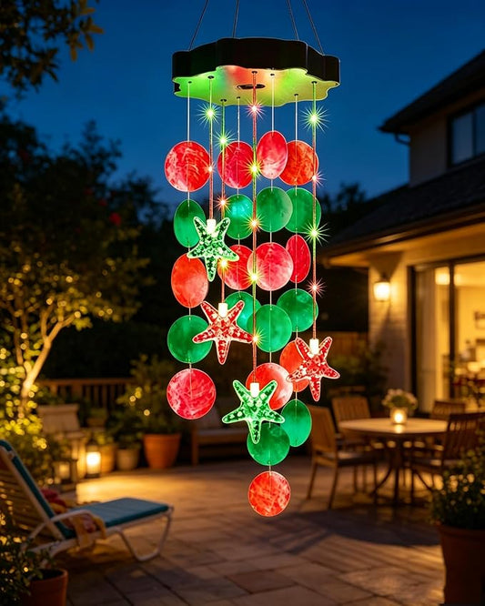 Toodour Solar Decorative Lights Outdoor, Red & Green Shells Light Gifts for Mom Grandma Women Wife Girls, Solar Wind Chimes Outside Decorative Mobile Lights for Holiday Garden Porch Yard Window Decor