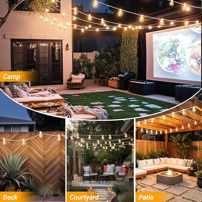 LAMPHOME 4 Pack 26FT LED Outdoor String Lights, 12+1 Shatterproof G40 Edison Bulbs, Connectable & Weatherproof Commercial Grade Patio Lights, Warm White Backyard Decorative Lighting