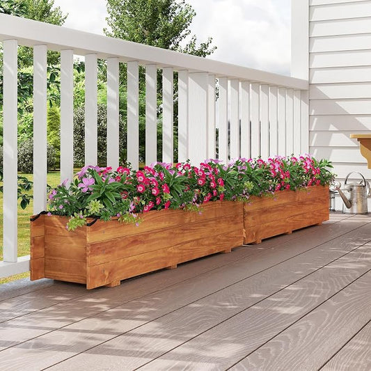 Giantex Wood Raised Garden Bed,Rectangular Planter Box w/Drainage Hole, Removable Liner for Growing Vegetable Flower Herb, Indoor Outdoor Plant Container for Backyard Deck Balcony, 44"x11"x10"