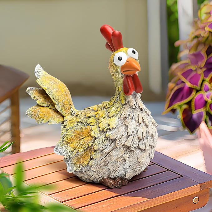 Outdoor Farmhouse Funny Chicken Statues Garden Cute Chicken Decorations Resin Animal Figurines Hen Yard Art Sculpture for Farm, Garden, Patio, Lawn, Outside Home Hen Decor