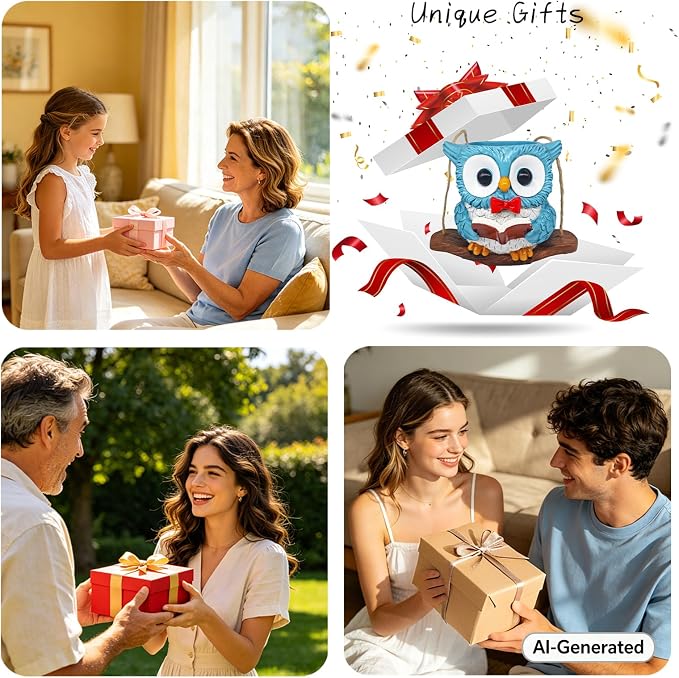 Swing Owl Hanging Planters for Indoor Outdoor Plants | Cute Owl Plant Pots with Drainage Hole,Unique Owl Succulent Pots Gifts for Teachers,Mother's Day,Birthday,Christmas
