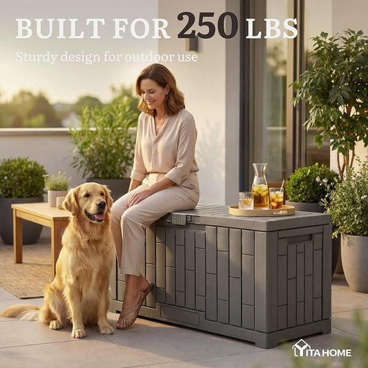 YITAHOME 60 Gallon Resin Deck Box | Weather Resistant Outdoor Rattan Storage Box with Slide-Locking Lid, Lockable Indoor Outdoor Storage for Supplies