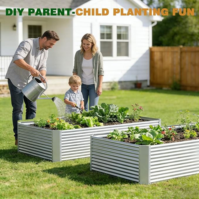 2 Pcs 8 x 4 FT Galvanized Steel Raised Garden Bed, Oversized Metal Planter Box for Outdoor Planting, Rust-Resistant Structure for Long-Term Use