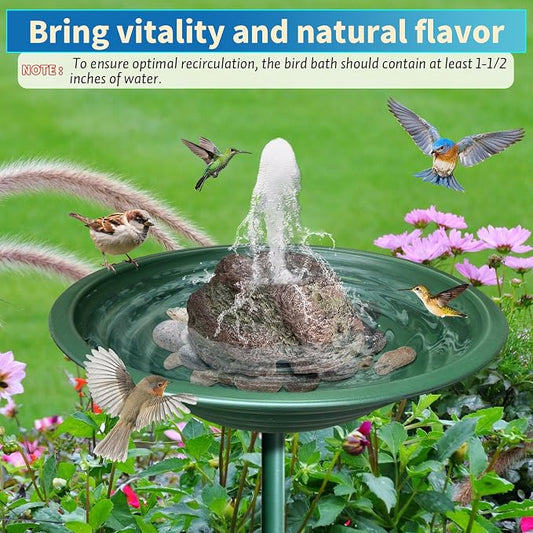 TIANCENTRAL H Electric Bird Bath Fountain Pump with Natural Rock Design, Continuous Water Bubbler (Not Solar) 7.5W Adjustable Submersible Pump with 6FT Anti-Bite Cord for Outdoor Garden & Patio Decor