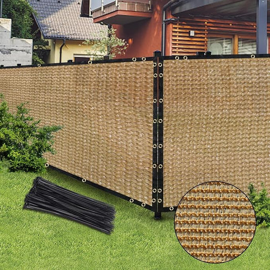 Sand 5FT X 50FT Outdoor Privacy Screen Fence & Mesh Shade Net Cover, Ideal for Garden and Backyard - Enhances Privacy for Fencing & Chain Link, Perfect for Patio Privacy Wall, Slats,Freestanding