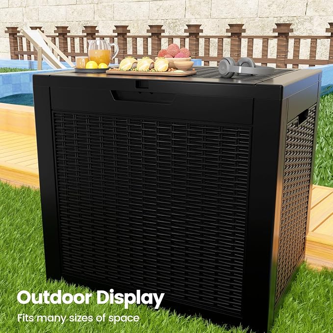 Zapdos Outdoor Storage Box, 31 Gallon Deck Box Indoor and Outdoor Use, Waterproof Resin Rattan Storage Bin for Package Storage Patio Cushions Gardening Tools, Fade Resistant, Lockable, Black
