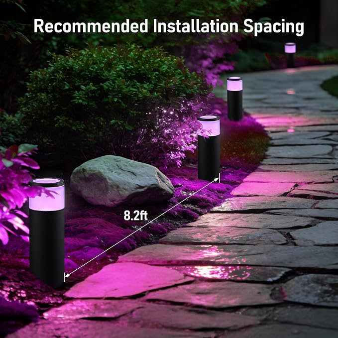 LEONLITE 4-Pack RGBCW Low Voltage Bollard Pathway Lights, 4.5W 360LM | Color Changing, 12V-24V AC/DC, IP65 Waterproof, Cast Aluminum, Multi-Color, LED Landscape Lighting for Walkway Yard Garden
