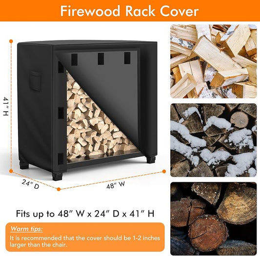 WLEAFJ Outdoor Firewood Rack Cover 4 feet, Log Rack Cover Waterproof, Wood Cover for Log Holder, 48" W x 24" D x 41" H, Black