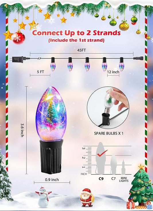 C9 LED Christmas Lights Outdoor, 45 Ft C9 String Lights with 40 Shatterproof LED Bulbs, 3 Light Mode, Connectable Waterproof Christmas Tree Lights for Outside Indoor Holiday Garden Decor, Multicolor