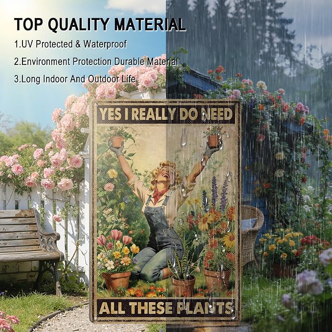 Funny Garden Decor I Really Need All These Plants Tin Sign | Vintage Gardening Gifts for Women Plant Lovers Greenhouse Outdoor Garden Wall Art Decor Metal Signs 12x8 Inches Weather-proof