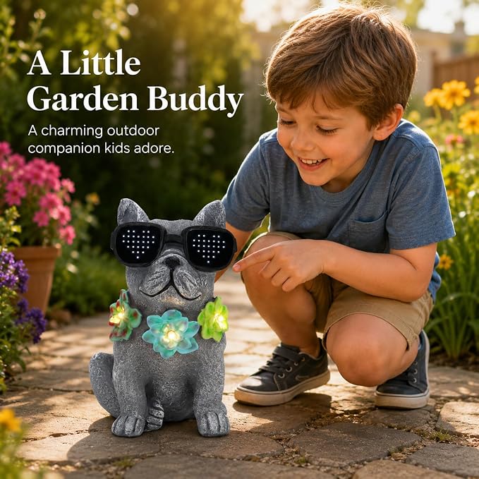 Solar Garden Statues Dog with Succulent and LED Lights Birthday Gifts for Women Mom Grandma Solar Outdoor Decor for Patio Backyard Yard Lawn Decoration-Unique Housewarming Gifts