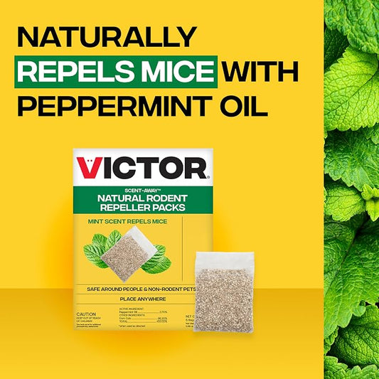 Victor Scent-Away Mouse Repellent Pouches 10-Pack, Natural Rodent Deterrent | Indoor Outdoor Pest Control, Peppermint Oil Granules, Mice and Rat Protection for Home, Garage, Vehicle, M805B-2SR