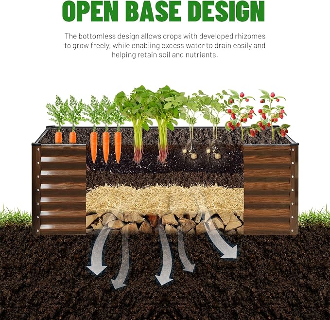 SnugNiture 4x2x2FT Galvanized Raised Garden Bed Kit, Metal Planter Box for Planting Plants Vegetables, Brown