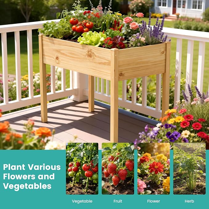 SUNYRISY Wooden Raised Garden Bed Outdoor with Legs for Gardening, 45.6" L x 23.6" W x 31.5" H Elevated Planter Garden Box Raised Bed for Planting Vegetable Flower Herb
