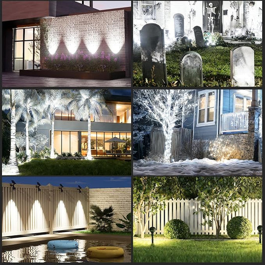 T-SUN Solar Spotlights Outdoor, 4 LED IP65 Waterproof Solar Landscape Spotlights, Dusk to Dawn Solar Lights for Trees, Yard, Garden, Pathway, Patio, Pool Area (White-4 Pack)