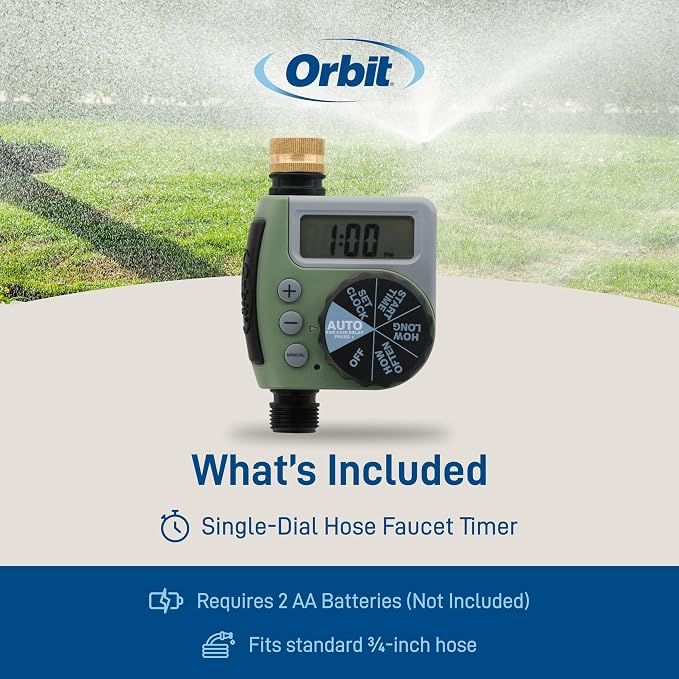Orbit One Outlet Single-Dial Hose Faucet Timer - Easy Programmable - For Garden Watering System - LCD Hose Timer with Adjustable Watering Schedule - 62056