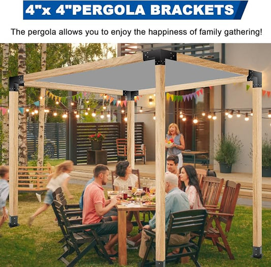 Pergola Gazebo Brackets Kit Nopwer - 4-Way Right Angle Corner Bracket for 4x4 Inch Wood Beams