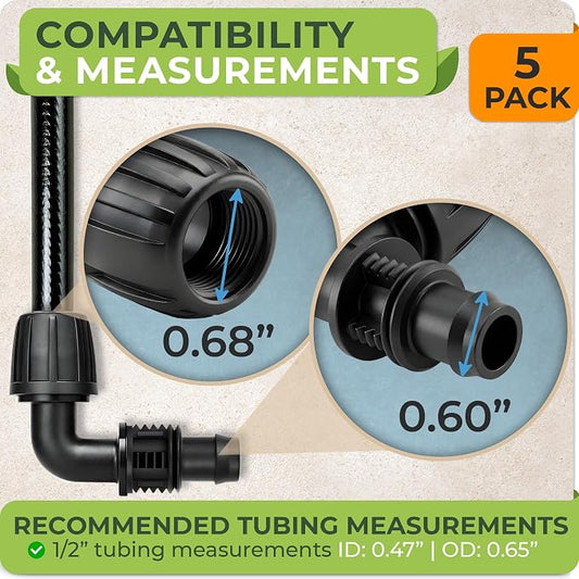 Carpathen Drip Irrigation Parts - 5PCS 1/2 inch Elbow for Quick Connect Drip Irrigation System - Leak Free Elbow Connectors for 1/2" Tubing