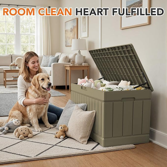 78 Gallon Deck Box Outdoor Indoor Waterproof Storage Box for Patio Furniture, Pool Accessories, Garden Tools, and Cushion Storage, Coffee