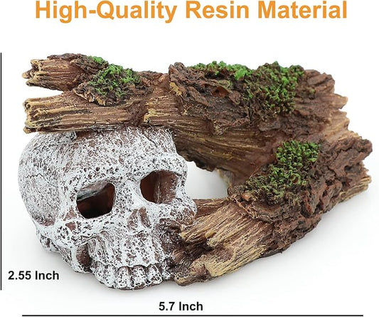 Fish Tank Decorations, Large Aquarium Decor Accessories with Skull and Driftwood, Bearded Dragon Hideout, Reptile & Amphibian Habitat Hideouts