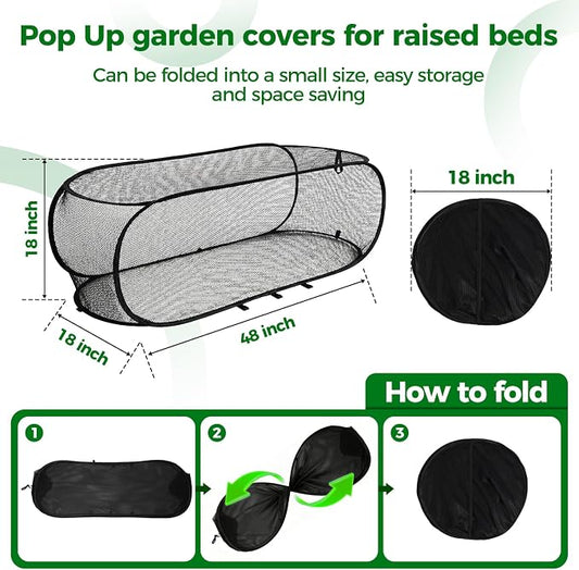 BobbleT Garden Covers for Raised Beds, Pop Up Mesh Plant Cover with 30% Sunblock Shade Cloth, Outdoor Raised Garden Bed Netting for Seedlings & Vegetables, 8 Metal Stakes,45" x 22" x 16"