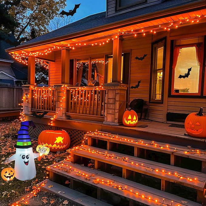 JMEXSUSS 600 LED Solar Halloween Lights, 206.7ft Solar String Lights Orange | Halloween Lights Outdoor Waterproof, 8 Modes Orange Halloween Lights for Outside Tree Patio Yard Halloween Decorations