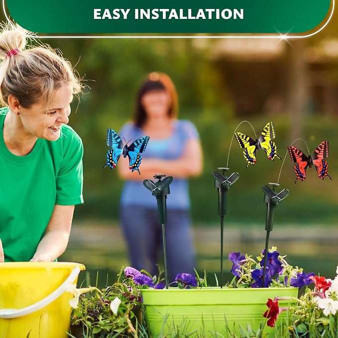 3 Pcs Butterfly Garden Stakes that Move Like Real Butterflies – Colorful Flying Butterflies for Centerpieces - Waterproof Outdoor Fluttering Motion Garden Decor for Flower Pots, Yard & Patio Lawn