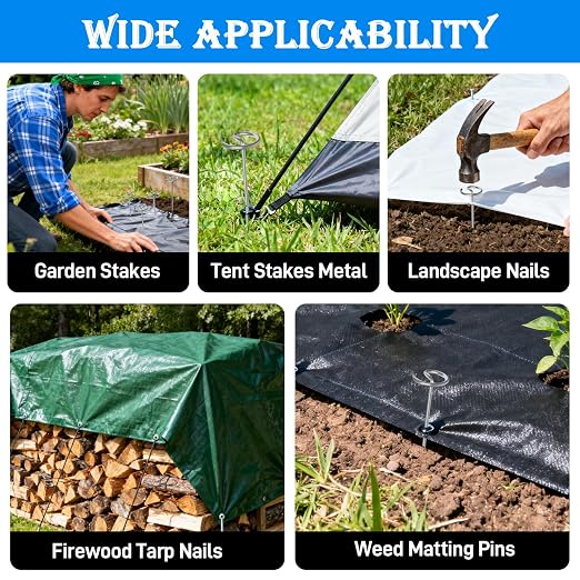 120 PCS Landscape Fabric Pins, 8 Gauge Galvanized Steel Garden Staples with 1.3 inch Landscape Fabric pins & Free Staple Puller - Heavy Duty Weed Barrier Pins (120 Pcs Galvanized Steel)