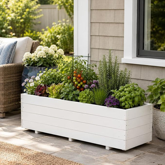 Fir Wood Raised Garden Bed Rectangular Planter for Outdoor Tomato Planter | For Herbs & Flowers Garden Includes Fabric Planter Liner, 4 Drainage Holes