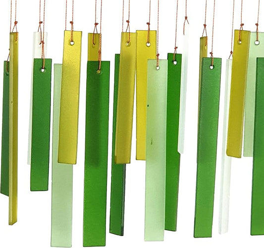 Spring Colors Glass Driftwood Wind Chime, Green Garden Decor, 11 Inch | Spring Green Glass; Driftwood Accent; Garden Patio Decor; Handcrafted Wind Chime