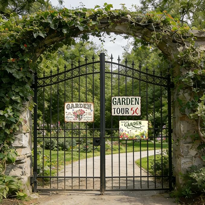 Garden Signs for Outside Personalized Metal Welcome Garden Tin Sign Farm Decor Vintage Garden Tour 5 Cents Sign Wall Art Decorative Outdoor Funny Gardening Signs for Home 8x12 Inch