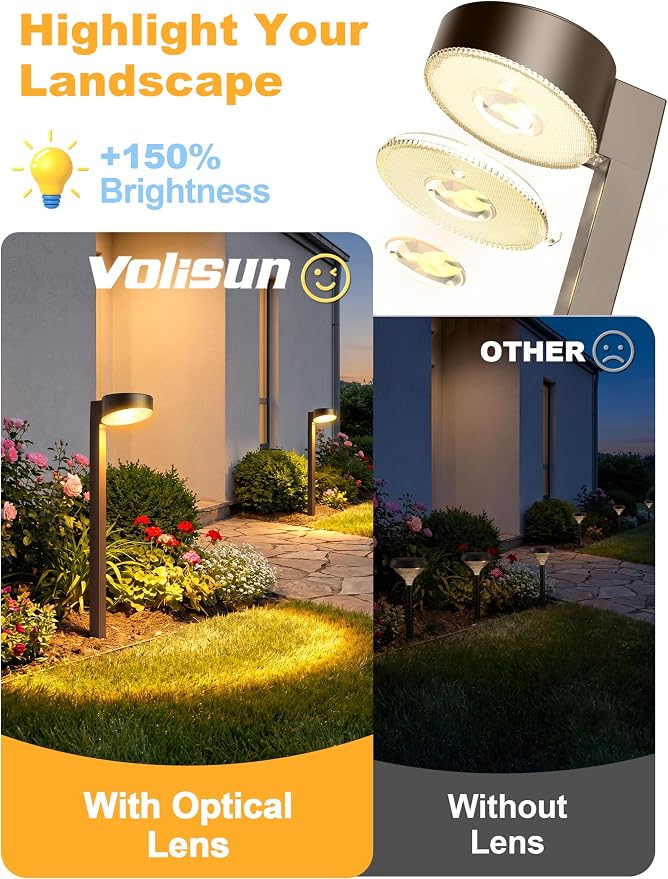 VOLISUN Solar Pathway Lights Outdoor, 12 Pack Solar Powered Garden Lights Waterproof, Decor Landscape Lighting for Yard, Lawn, Walkway, Driveway, Brown