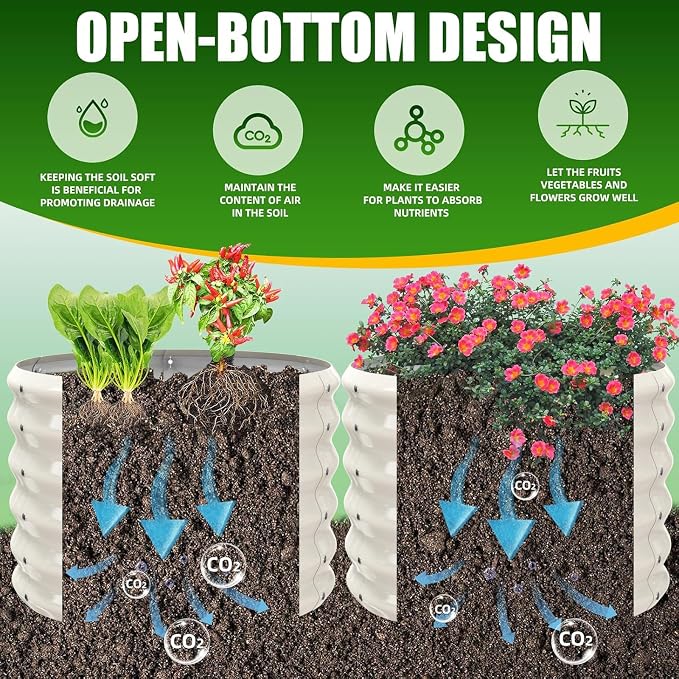 TBMLC 17" Tall Elevated Round Metal Rised Garden Bed- 2'x2' in Size and 0.8MM Thick Durable Planter Box for Vegetables Flowers Succulent at Patio/Garden Outdoor (White, 2FT Diameter)