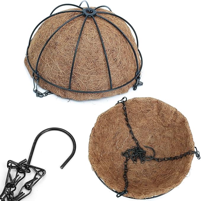 EIMQUVW Metal Hanging Planters Basket Set of 3 Hanging Flower Pots 12 Inch Chain Round Wire Plant Holder with Coco Coir Liner Garden Watering Hanging Baskets for Patio Garden Outdoor1