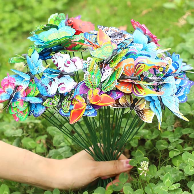 Augshy Butterfly Decorations, 75 Pcs Butterfly Garden Stakes Butterfly Party Decorations Butterfly Stakes for Garden Decor