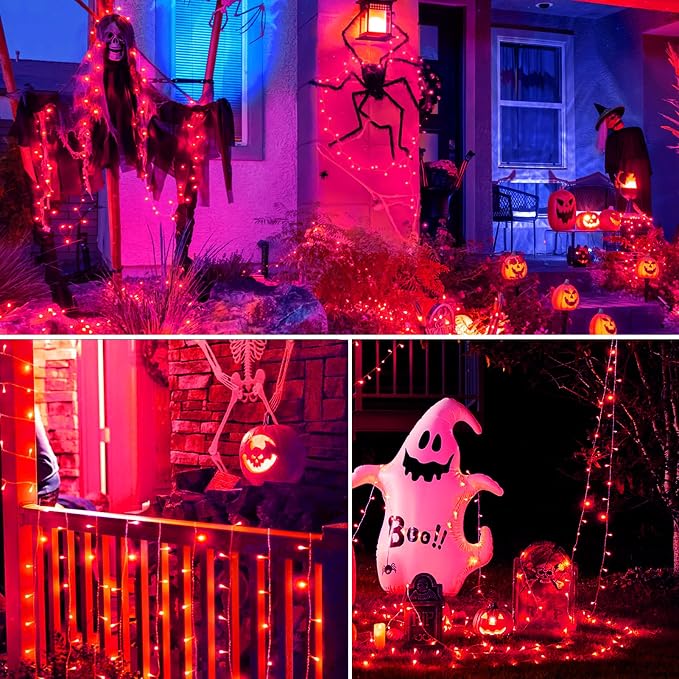 Halloween Decorations 300 LED String Lights Plug-in, 8 Modes 108ft Orange Purple Halloween Fairy Lights for Party Bedroom Indoor Outdoor Decor