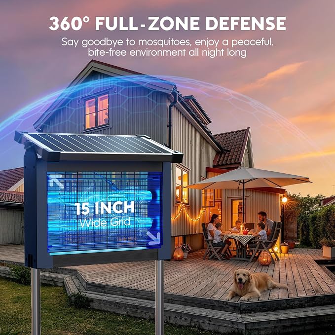 Solar Bug Zapper Outdoor, Waterproof Mosquito Zapper Outdoor Solar Powered, 4500V Electric Bug Zapper Indoor w/Smart Light Sensor, Mosquito Trap Fly Zapper for Patio Kitchen Garage Yard Camping