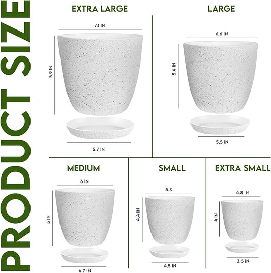 Utopia Home - Spotty Plant Pots Indoor with Drainage - 7/6.6/6/5.3/4.8 Inches Flower Pots - 5 Pack Plastic Planters - Ideal for Stocking Stuffers - (Speckled Grey, Pack of 5)