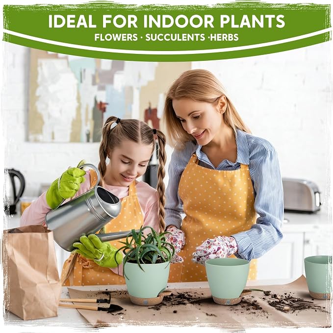 Self-Watering Pots for Indoor Plants with Visible Water Window,5/6/6.5/8/10 Inch Outdoor Flower Pots with Drainage Holes & Reservoir for Patio, Home Decor (Green)