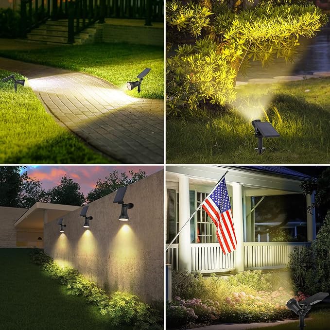 Solar Spot Lights Outdoor Waterproof, Upgraded 3-Level Ultra Bright LED Spotlights for Landscape, Solar Powered Garden Uplights for Wall, Tree, Pathway, Yard, Patio, Auto On/Off - 4 Pack (Warm White)