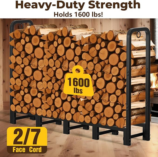 Amagabeli 5ft Firewood Log Rack Outdoor Heavy Duty Logs Holder for Fireplace Indoor Outdoor Adjustable Wood Racks for Fire Wood Holder Metal Pile Stand Storage Stacker Organizer Black