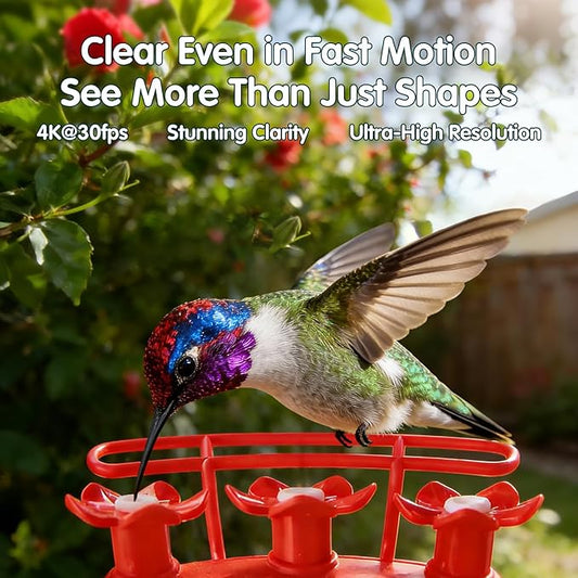 Hummingbird Feeder with Camera, 4K Ultra HD Video at 30fps, 10x Slow-Motion at 120fps,1.9in Closer Focus, No Subscription,Leak Proof, Ant Moat,Solar Powered, 2.4G&5G Wi-Fi,Bird Lover Gift